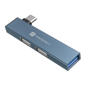 Portronics Mport Mino C USB Dock High Speed 3-Port USB 2.0, Aluminium Alloy Body, USB Type-C (Grey)