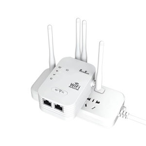 PunnkFunnk WiFi Range Extender | 300Mbps | 2.4GHz Wireless Repeater with 4 Antennas, Dual LAN Ports | Router & Access Point Mode | Plug & Play Setup