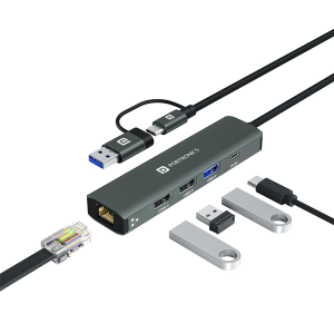 Portronics Mport Edge,5 Ports Dual USB Hub Dock, Superfast USB 3.0, High Speed 2.0, Type-C 5V2A Port, 100 Mbps RJ45 Ethernet, Versatile & High-Speed