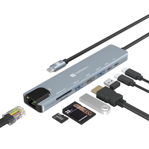 Portronics Mport 8 USB-C USB Hub/Docking Station(8-in-1) with 4K 30Hz HDMI, 100 Mbps Ethernet, USB 3.0, microSD/SD Card Reader, Type-C Data