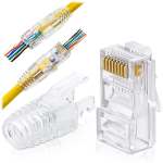 FEDUS RJ45 Cat6 Pass-Through Connectors & Strain Relief Boots EZ to Crimp Modular Plug for Solid or Stranded UTP Network Cable