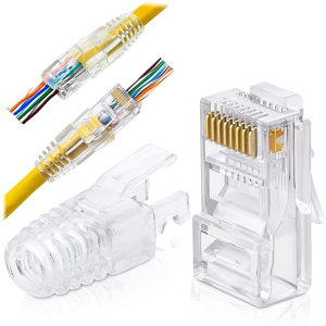 FEDUS RJ45 Cat6 Pass-Through Connectors & Strain Relief Boots EZ to Crimp Modular Plug for Solid or Stranded UTP Network Cable