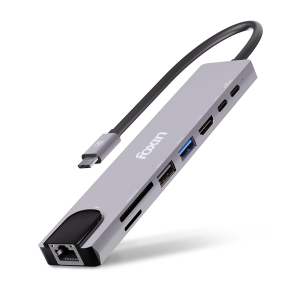 Foxin 8-in-1 Type C Hub, 100W PD Charging, Aluminium Multiport Adapter, 4K HDMI, 100 Mbps RJ45 LAN Ethernet Port, USB 2.0 & 3.0