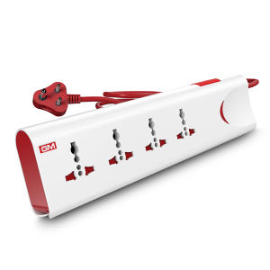 GM 3060 Extension Board 10Amp Output 250 Volts with 2 Mtr Extension Cord & Surge Protector | Master Switch, Safety Shutter, 4 International Sockets
