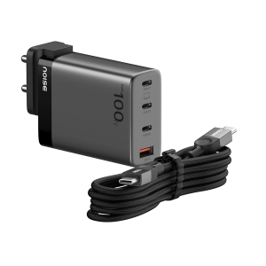 Noise Newly Launched GaN Charger 100W + 1.7M Type-C to Type-C 100W Braided Cable Combo : 4 Ports (3 USB-C Type, 1 USB-A), Super Fast Laptop Charging