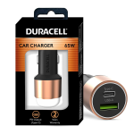Duracell 65W Fast Car Charger Adapter with Dual Output. Quick Charge, Type C PD 45W & Qualcomm Certified 3.0 20W, Compatible for iPhone