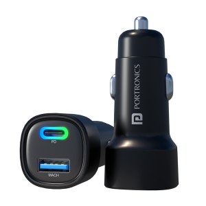 Portronics 80W Dual Output Fast Car Charger with Type-C PD & USB, LED Indicator, Charging Adapter Compatible with Cars for iPhone