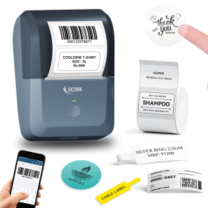 SEZNIK Tej Bluetooth Mini Thermal Label Printer for Business Office Home | Inkless Thermal | Mobile, Desktop Compatible | 58 mm (2 inches)