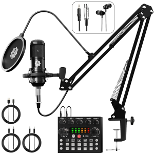 DIGIMORE Condenser Mic for Singing with V8 Sound Card | Condenser Microphone Kit | Voice Changer | Studio Recording Equipments Full Set