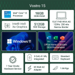 Dell 15, 13th Gen Intel Core i5-1334U (16GB DDR4, 512GB SSD) Anti-Glare FHD 15.6"/39.62cm, Windows 11, Microsoft Office Home 2024, Grey, 1.66kg