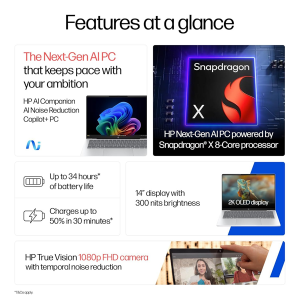 HP Smartchoice OmniBook 5 OLED (Previously Pavilion), Snapdragon X Processor 45 Tops (16GB LPDDR5x, 512GB SSD)