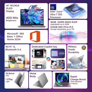 Lenovo IdeaPad Slim 5 Intel Core Ultra 7 355 Next-Gen AI PC (16GB RAM/512GB SSD/14 (35.5cm)/WUXGA OLED/Copilot+ PC/Windows 11/MSO 365