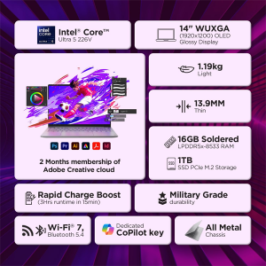 Lenovo Yoga Slim 7 Aura Edition Intel Evo Core Ultra 5 226V (16GB RAM/1TB SSD/14 (35.5cm)/WUXGA OLED/Copilot+ PC/Windows 11/Office Home 2024/1Yr ADP