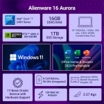 Alienware 16 Aurora Gaming Laptop, Intel Core 7 240H, 16GB, 1TB SSD, 16" (40.64cm) WQXGA 300 Nits, NVIDIA RTX 4050, 6GB GDDR6, Backlit KB