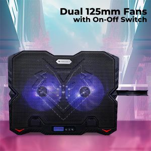 Zebronics NC5500D Powerful Laptop Cooler with Dual 125mm Fans, Silent Operation, Adjustable Fan Speed, Display, Controls, USB