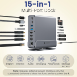 Portronics MPort Vault Pro 15-in-1 Type-C Metal Docking Station, Dual 4K@30Hz HDMI, 8K@30Hz DP, Triple Display Outpt, 100W PD