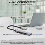 Amkette 4 Port USB Hub for Laptop/PC with USB 3.0 Port for 5 Gbps Superspeed Data Transmission,1*USB 3.0 Ports, 3*USB 2.0 Port,Sleek Metal Design