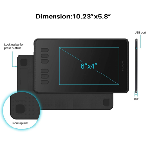 HUION Inspiroy H640P 6 * 4 inch Graphics Drawing Tablet with Battery-Free Stylus 8192 Pressure Sensitivity 6 Customized Hot Keys Digital Pen Tablet
