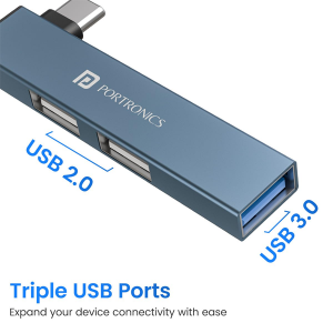 Portronics Mport Mino C USB Dock High Speed 3-Port USB 2.0, Aluminium Alloy Body, USB Type-C (Grey)