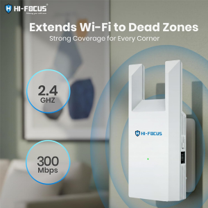 HI-Focus 300 Mbps Wi-Fi Range Extender (2.4 GHz) | Dual-Antenna Wireless Booster + Ethernet Port | Plug-and-Play Wi-Fi Repeater for Home
