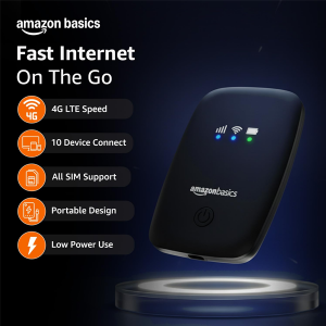 Amazon Basics 4G LTE Wireless Dongle with All Sim Network Support|Single_Band Plug & Play Data Card Stick with Up to 150Mbps WiFi Hotspot