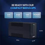 Geonix GXUPS600VA UPS 600VA/360W, Uninterrupted Power Supply System for Desktop PC Computers, Voltage Regulator, Auto Restart, Cold Start Function