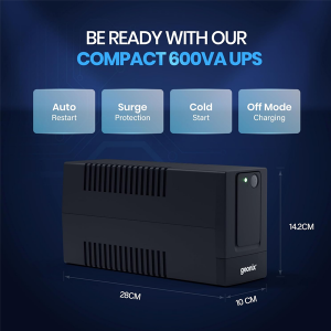 Geonix GXUPS600VA UPS 600VA/360W, Uninterrupted Power Supply System for Desktop PC Computers, Voltage Regulator, Auto Restart, Cold Start Function
