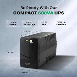 EVM EPS720 600VA/360W Line Interactive UPS – Backup Power for PC, CCTV, WiFi Router & DVR/NVR, Wide Input 140–300V AC, Pure Sine Wave Output
