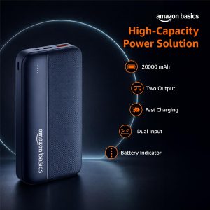 Amazon Basics 20000 mAh Power Bank | 22.5W Fast Charging | Dual Output & Input | Charge 3 Devices Simultaneously | for Smartphones, TWS Earbuds