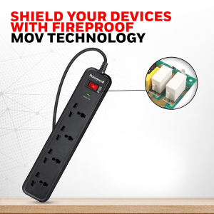 Honeywell Surge Protector, 4 Universal Sockets,15000Amp, 2 Meter Cord, Device Secure Warranty, Automatic Overload Protection, Spike Guard