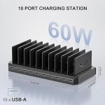 WeFly Charging Station for Multiple Devices, 10 Ports 60W Charging Dock with Adjustable Dividers, Multiple USB Charger Station Designed for Cellphone