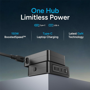 Ambrane 150W Fast Charger for All Mobiles, Type C Laptops - MacBook All Models & Windows Type C Laptops, 4 Ports - 3 Type C, 1 USB, GaN Adapter