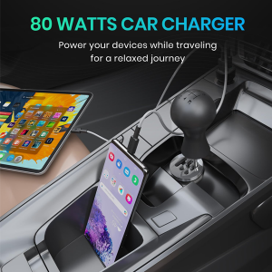 Portronics 80W Dual Output Fast Car Charger with Type-C PD & USB, LED Indicator, Charging Adapter Compatible with Cars for iPhone