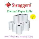 swaggers Thermal Paper/Billing Machine/POS Machine Rolls 2 inch- 57mm(Width) x 25 meter(Length) with fine class black colour printing