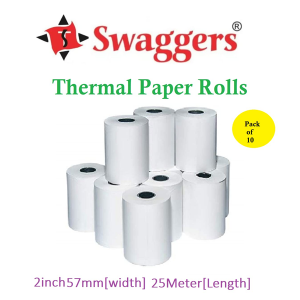 swaggers Thermal Paper/Billing Machine/POS Machine Rolls 2 inch- 57mm(Width) x 25 meter(Length) with fine class black colour printing