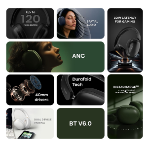 Noise Newly Launched Airwave Max XR Wireless Over-Ear Headphones with 120H Playtime, ANC, HFA Tech, Spatial Audio, Dual Pairing,BT V6.0(Pearl Beige)