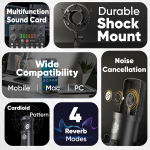 DIGIMORE Condenser Mic for Singing with V8 Sound Card | Condenser Microphone Kit | Voice Changer | Studio Recording Equipments Full Set