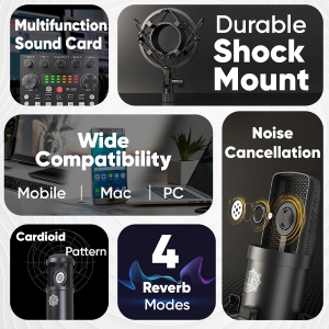 DIGIMORE Condenser Mic for Singing with V8 Sound Card | Condenser Microphone Kit | Voice Changer | Studio Recording Equipments Full Set