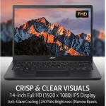Acer TravelLite Thin Laptop AMD Ryzen 5 7430U (6-Core) 16GB RAM, 512GB SSD 14" Full HD Anti-Glare Display Privacy Shutter Windows 11 MS Office