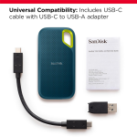 SANDISK Extreme 1TB Portable External SSD, 1050MB/s R, 1000MB/s W, 3m Drop Protection, IP65 Water/dust Resistant, PC,MAC & TypeC Smartphone Compatible