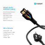 Cablet 1.5M Black 3 Pin Laptop Power Cable with 18 AWG & 700W Heavy Duty Universal Power Cable Replacement for Charger Adapter Power Cord for Laptop