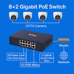 JK Vision 8+2 Gigabit Port Smart Unmanaged PoE Full Ethernet Adapter Switch, 8-Power Link Port 100/1000 and( 2-UpLink giga) Port 10/100/1000 MBPS