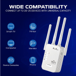PunnkFunnk WiFi Range Extender | 300Mbps | 2.4GHz Wireless Repeater with 4 Antennas, Dual LAN Ports | Router & Access Point Mode | Plug & Play Setup