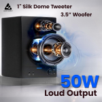 Audio Array Studio Monitors Speaker Pair 3.5" | 50W RMS with Bluetooth 5.0 | Fiberglass Woofer & 1″ Silk Dome Tweeter, Class-D | TI 3116D2 Amp | TRS