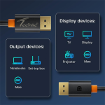Techie DisplayPort 1.8m DP to DP Copper Cable Supports 8K@60Hz and 4K@120Hz | 32.4Gbps High Speed Copper Cable with Gold Plated Connectors