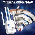 PunnkFunnk WiFi Range Extender | 300Mbps | 2.4GHz Wireless Repeater with 4 Antennas, Dual LAN Ports | Router & Access Point Mode | Plug & Play Setup