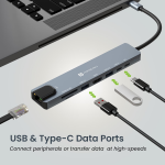 Portronics Mport 8 USB-C USB Hub/Docking Station(8-in-1) with 4K 30Hz HDMI, 100 Mbps Ethernet, USB 3.0, microSD/SD Card Reader, Type-C Data