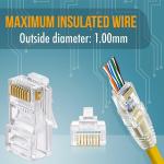 FEDUS RJ45 Cat6 Pass-Through Connectors & Strain Relief Boots EZ to Crimp Modular Plug for Solid or Stranded UTP Network Cable