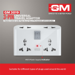 GM 3019 3 Pin Universal Multi Plug Travel Adaptor with 6 AMP for Home Applications, Computers, Laptops