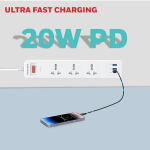 Honeywell 3 Out Surge Protector with Master Switch, Spike Guard/Extension Board, 3 Outlet, PD20W & 2xUSB, 13500Amp, 1.8 Meter Cord, DSW